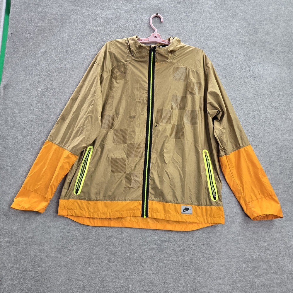 Nike Men Jacket XL Orange Shield Flash Ripstop Windbreaker Zipper READ